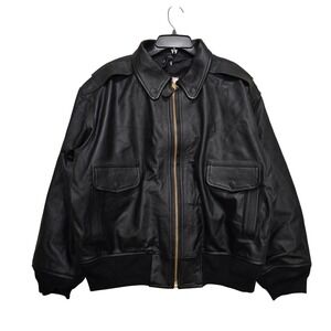 Taylor's Leatherwear Black Leather Bomber Flight Jacket Size XL Military Style